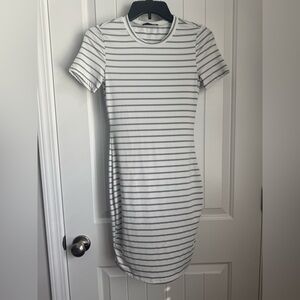 SHEIN White and Gray Striped Midi Dress